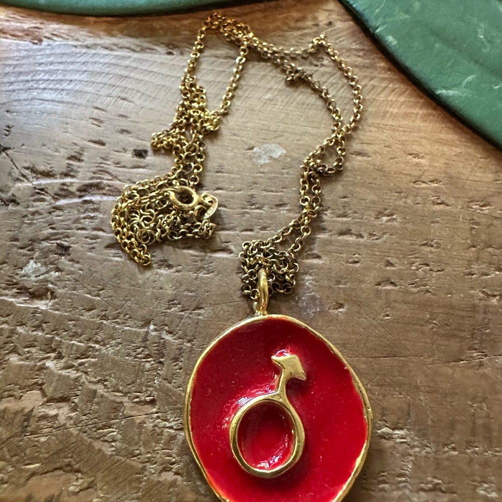 Gold and Red Pendant Necklace